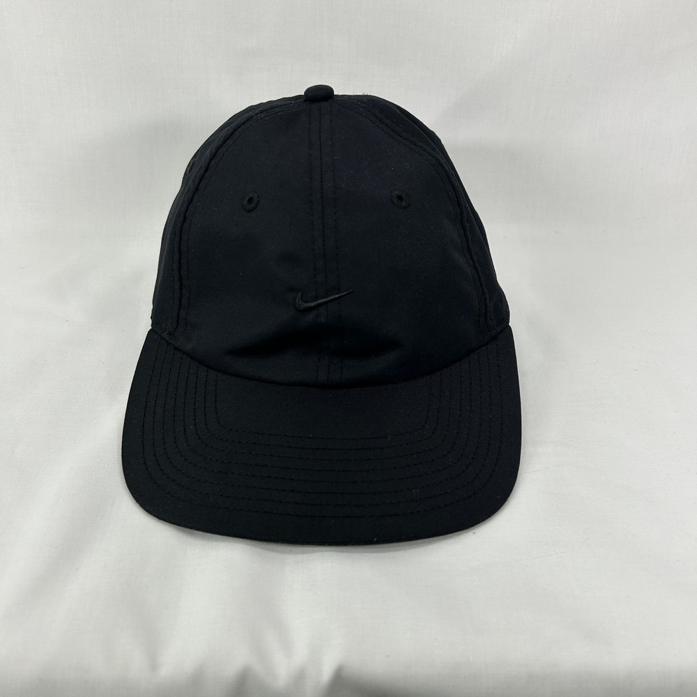 Nike Black Club Cap Unstructured Mid-Depth Metal Swoosh Hat Size S/M